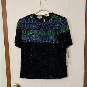 Stenay Black Top with Blue, Green, And Purple Sequins Size Small